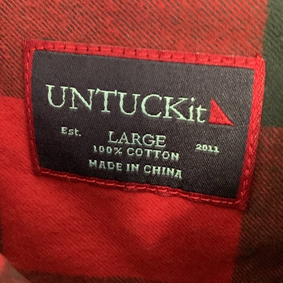 Mens Untuck It red and gray buffalo plaid flannel button down shirt size large - Picture 2 of 7